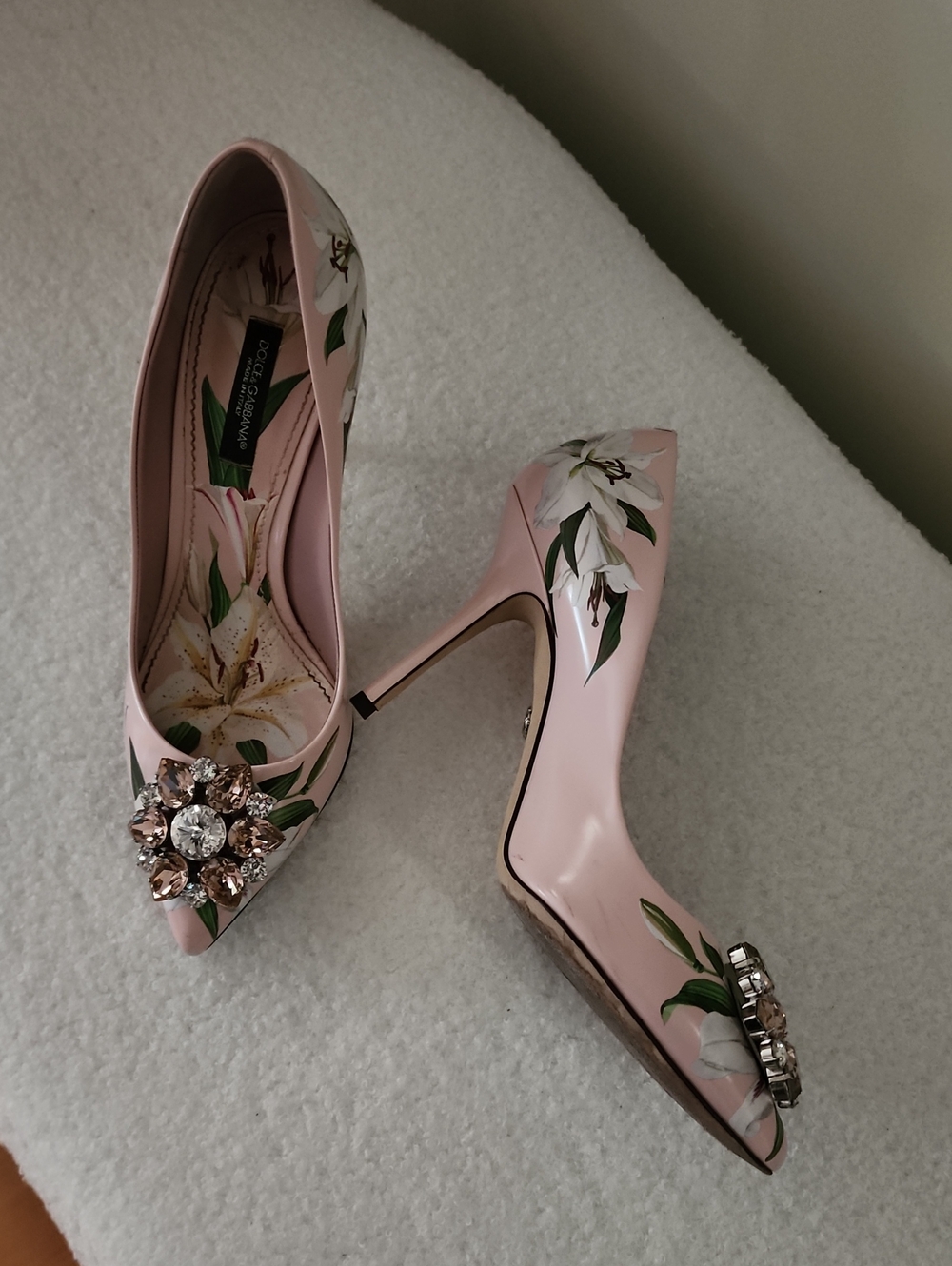 Dolce & Gabbana Pink Floral Embellished Pointed-Toe Pumps